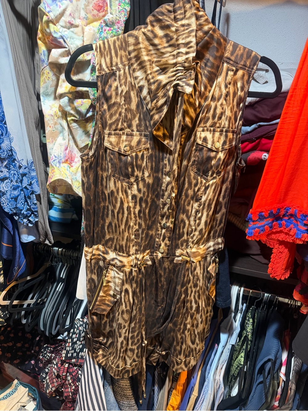 Cache Sleeveless Leopard-Print Romper in Brown and Tan